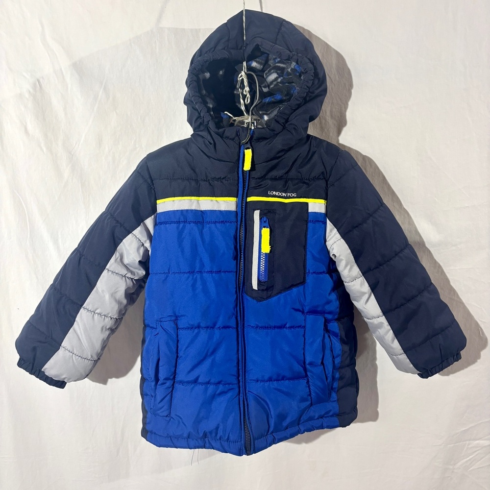 London Fog Boys Puffer Jacket Fleece‎ Hood Blue Navy Green Silver Insulated